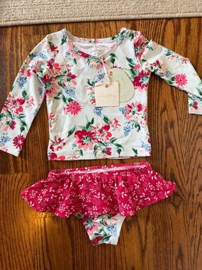 SweetHoney Floral Rash Guard Set in White, Pink, Green